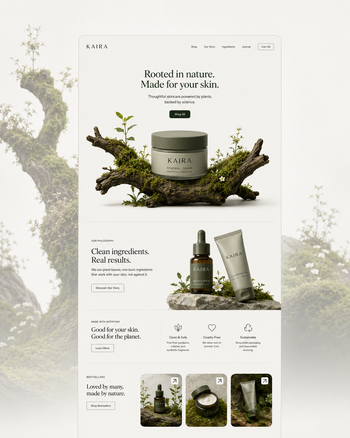 Natural skincare Shopify homepage concept