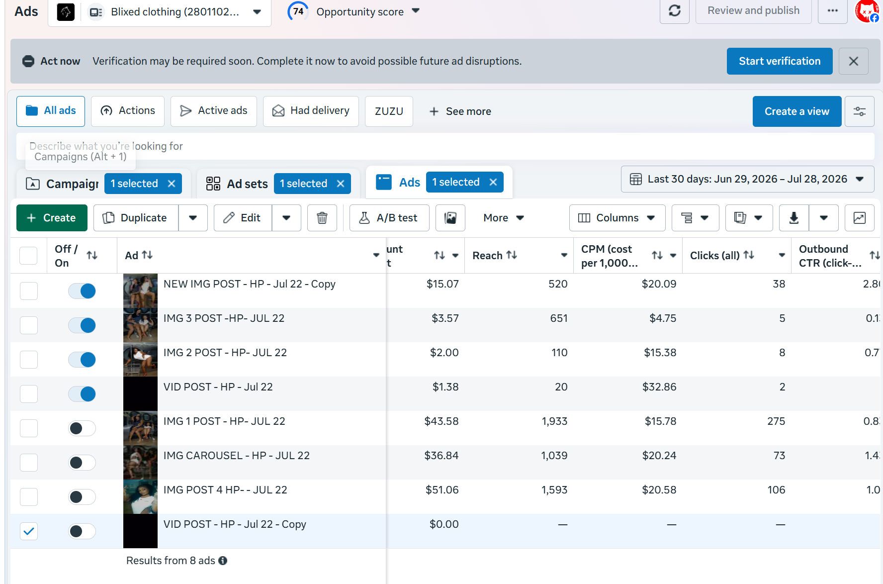 Ad angle screen with product creative